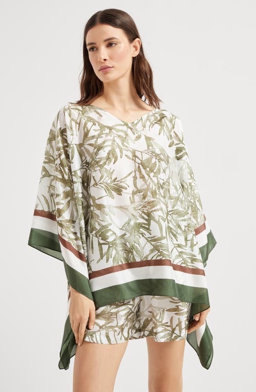 Brunello Cucinelli Silk Pongee Herbarium Print Blouse In Green