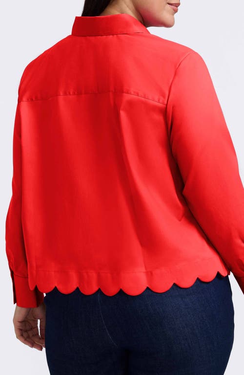 Foxcroft Scarlett Scallop Hem Button-up Shirt In Scarlet Red