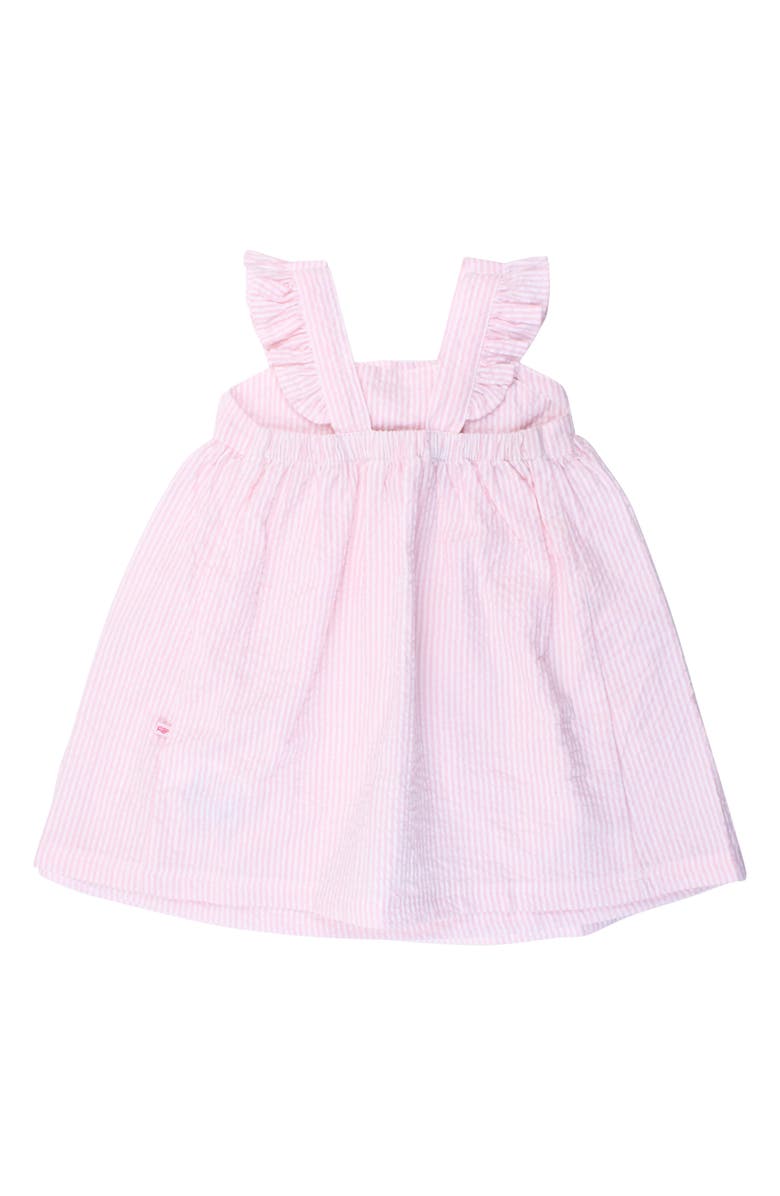 RuffleButts Bow Front Seersucker Pinafore Dress, Alternate, color, Pink