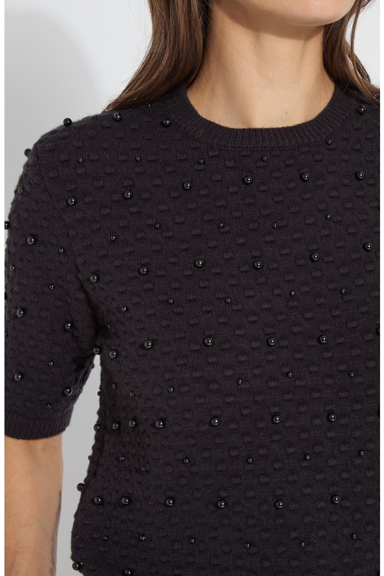 Valentina Imitation Pearl Short Sleeve Sweater, Alternate, color, BLACK