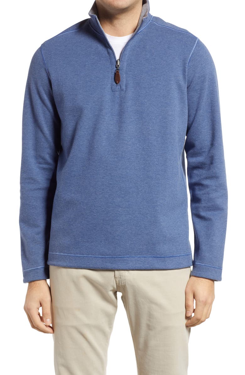Johnston & Murphy Reversible Quarter Zip Pullover, Main, color, Blue/ Light Gray