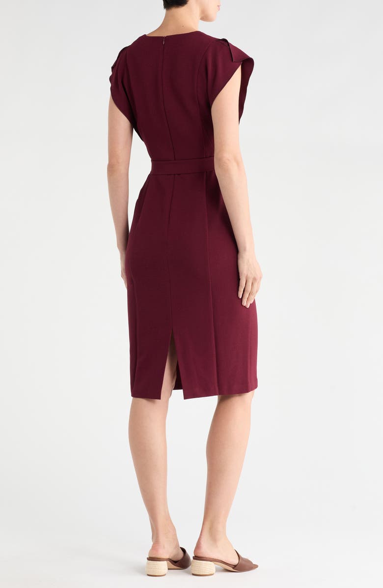 Eliza J Flutter Sleeve Sheath Midi Dress, Alternate, color, Wine