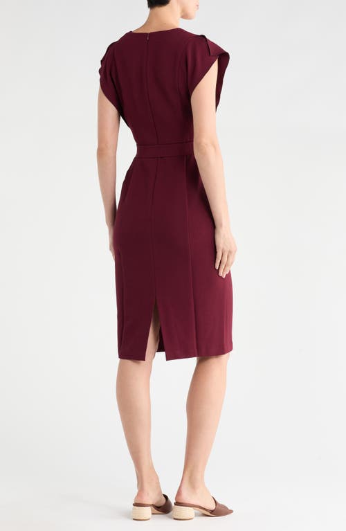Eliza J Flutter Sleeve Sheath Midi Dress In Burgundy