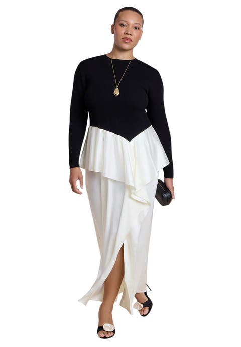 Mixed Media Peplum Detail Maxi Dress (plus)