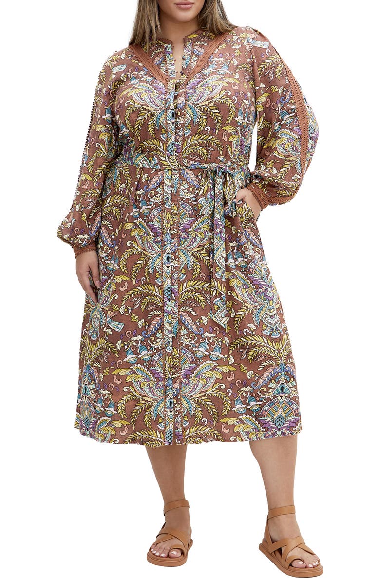 City Chic Mysteria Long Sleeve Midi Dress, Main, color, Mysteria