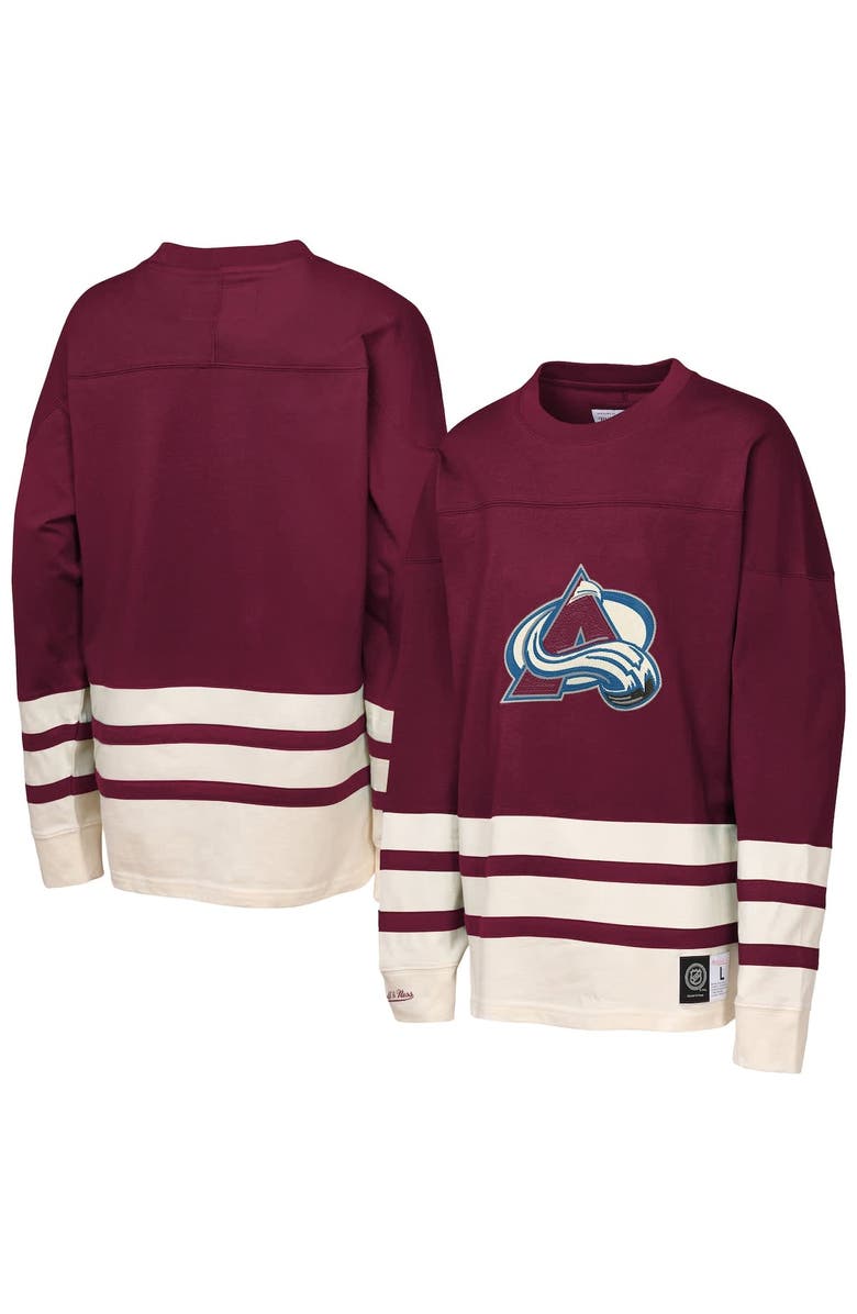 Mitchell & Ness Youth Mitchell & Ness  Burgundy Colorado Avalanche Chainstitch Heavyweight Long Sleeve Top, Alternate, color, Burgundy