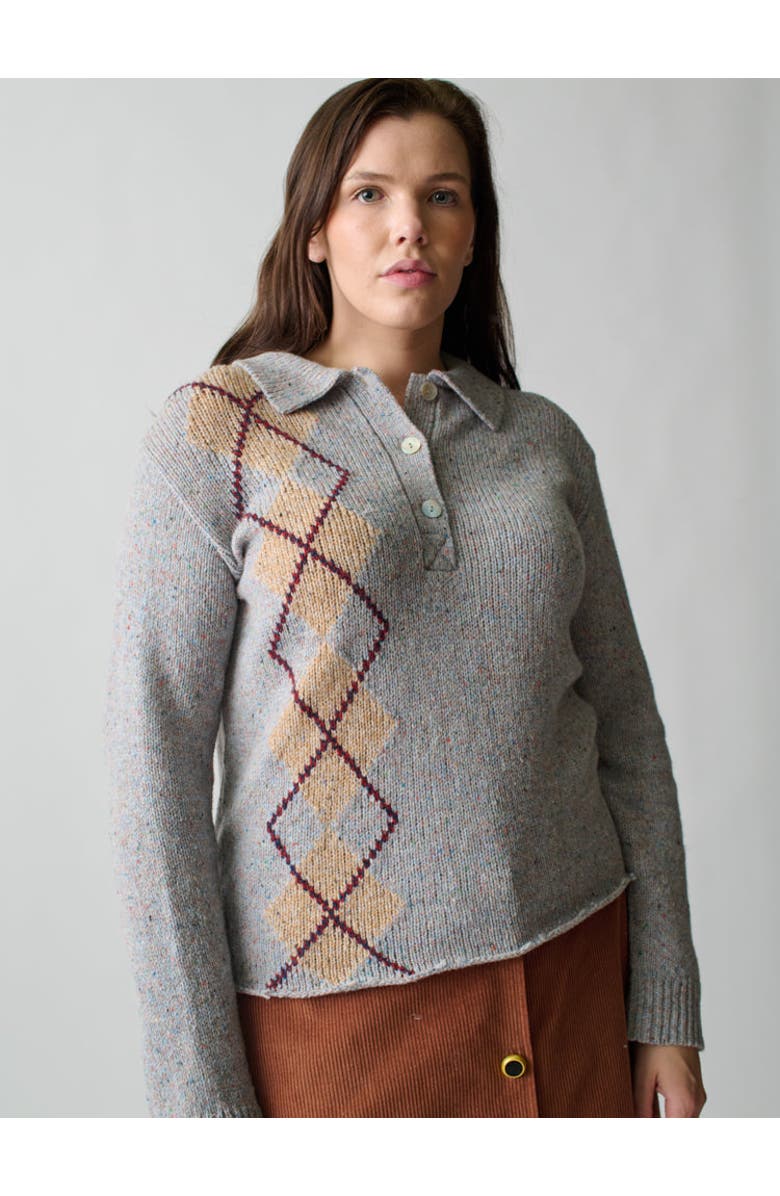 Lingua Franca Lee Tweed Argyle Polo Shirt, Main, color,