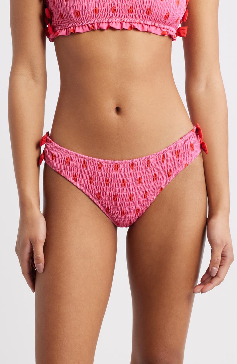 Damson Madder Polka Dot Smocked Bow Bikini Bottoms, Main, color, Pink