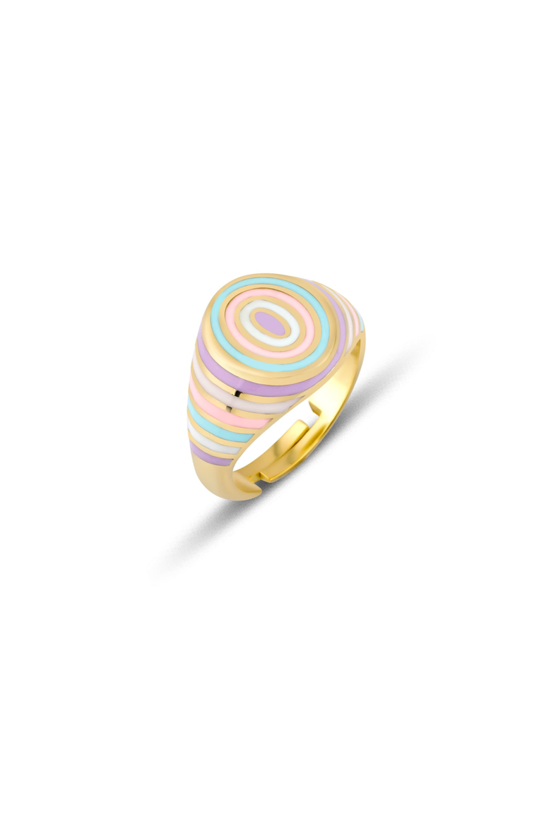 Adjustable Multi Pastel Color Enamel Sterling Silver Signet Ring, Main, color, Gold
