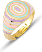 Spero London Adjustable Multi Pastel Color Enamel Sterling Silver Signet Ring