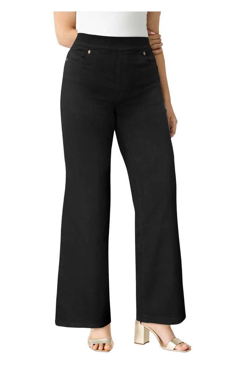 Roaman's Plus Size 360° Stretch Wide Leg Jean, Main, color, Black