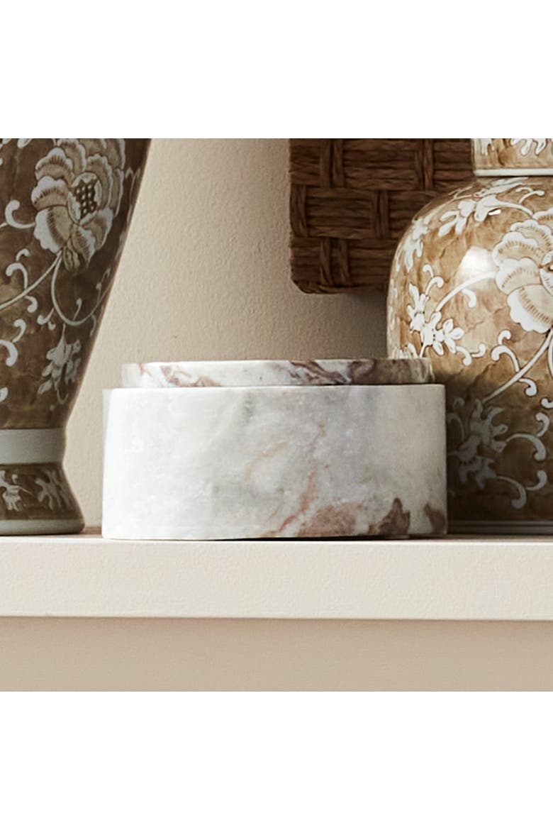 Jaqueline Round Lidded Box Wide - Brown/White Marble Accent, Alternate, color, Brown