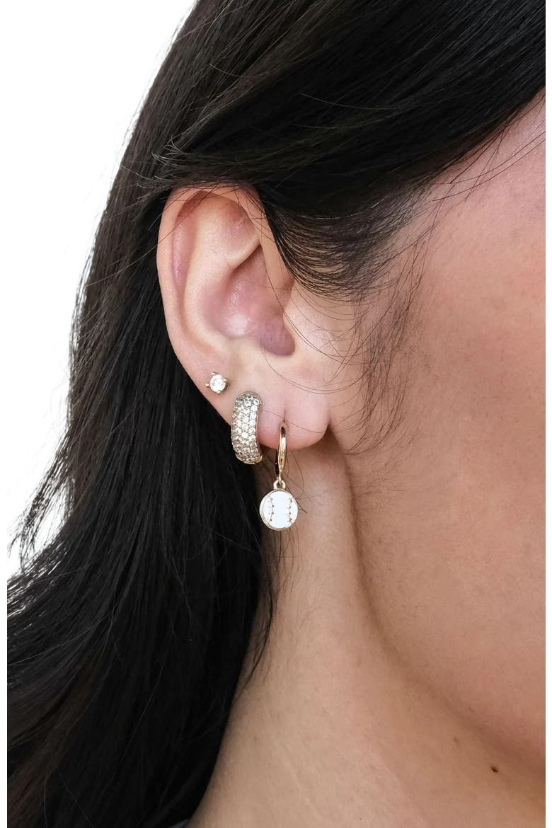 Baseball Huggies Earrings, Alternate, color, Gold / White