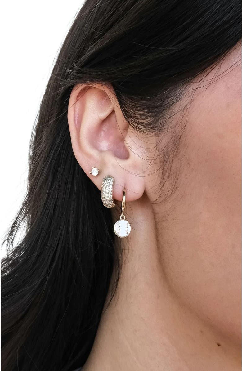 Nickel & Suede Baseball Huggies Earrings, Alternate, color, Gold / White