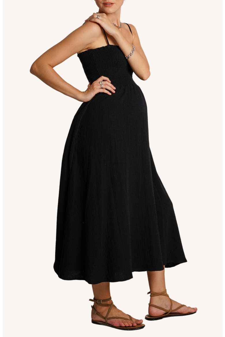 The Easy Smocked Maternity Midi Dress, Alternate, color, BLACK