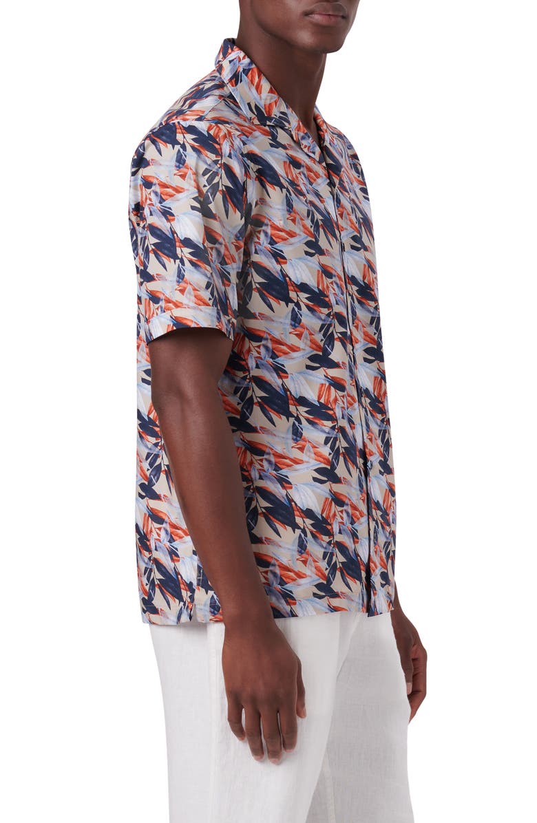 Bugatchi Leaf Print Short Sleeve Stretch Cotton Button-Up Shirt, Alternate, color,
