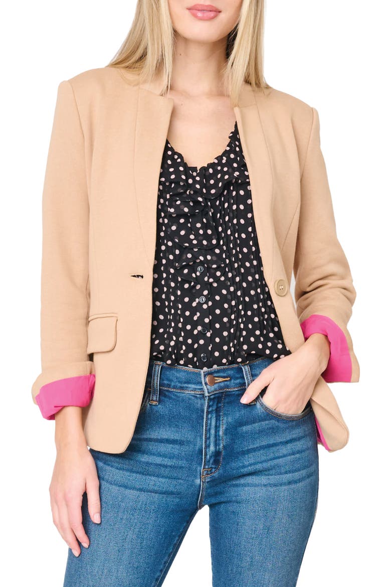 Inverted Notch Collar Cotton Blend Knit Blazer, Main, color, CAPPUCCINO