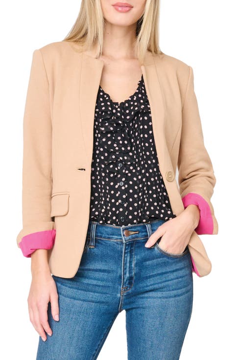 Inverted Notch Collar Cotton Blend Knit Blazer (Regular & Petite)