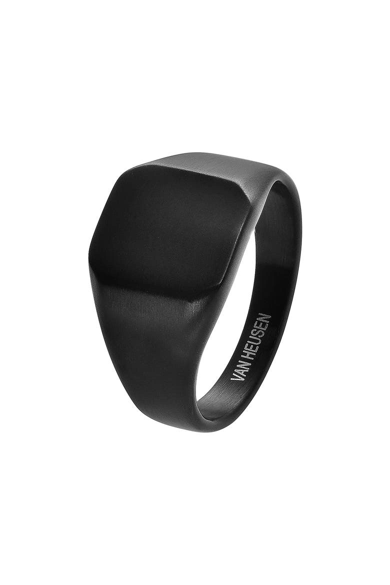 Men's Black Stainless Steel Signet Ring, Alternate, color, BLACK