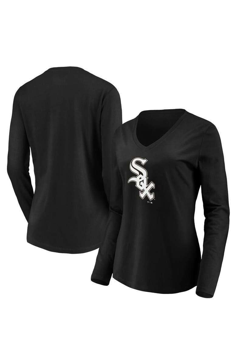 FANATICS Women's Fanatics Branded Black Chicago White Sox Official Logo Long Sleeve V-Neck T-Shirt, Main, color, Black