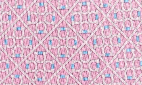 Ferragamo Square Gancini Print Silk Tie In Rosa