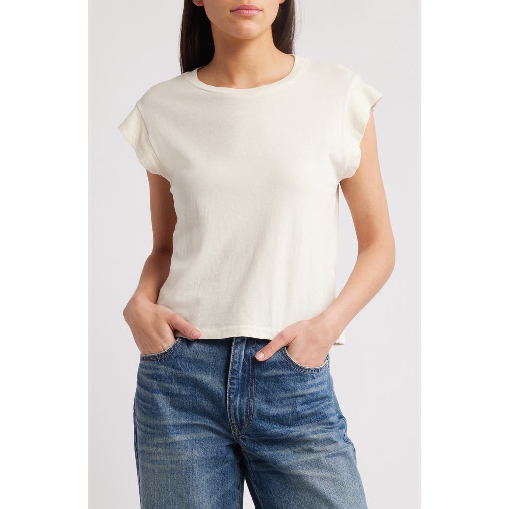 THE GREAT. The Peak Shoulder Cotton Top in Washed White  product