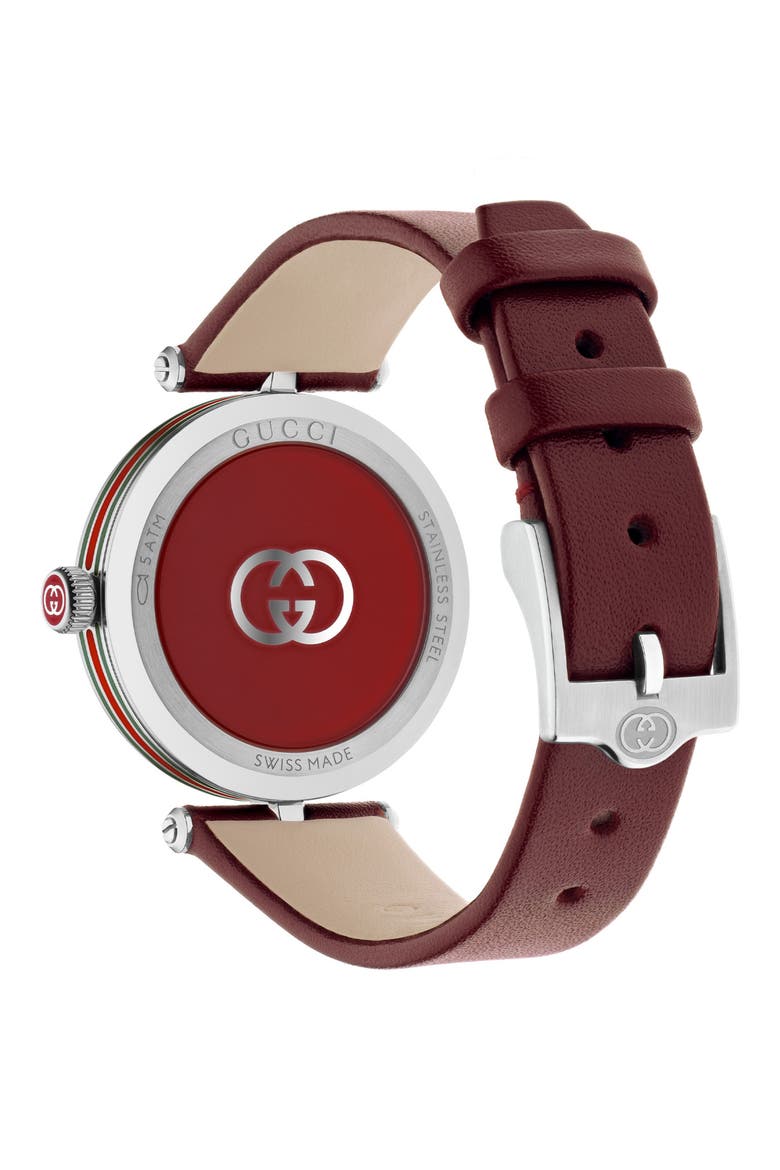 Model 2000 Leather Strap Watch, 30.5mm, Alternate, color, BURGUNDY/ SILVER