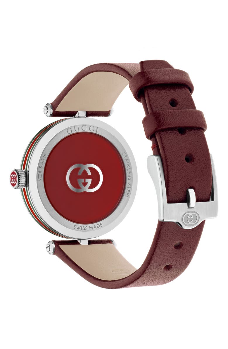 Gucci Model 2000 Leather Strap Watch, 30.5mm, Alternate, color, Burgundy/ Silver
