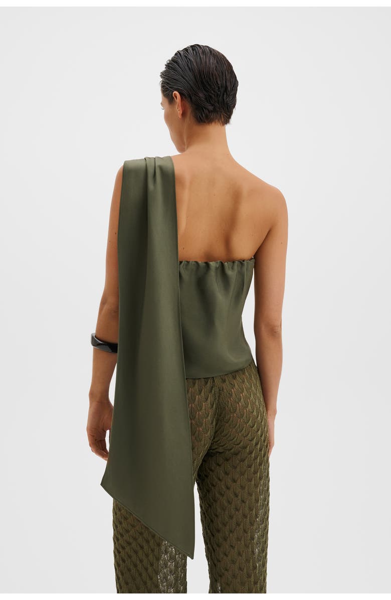Malina Neija Brooch Detailed One Shoulder Top, Alternate, color, Dusty Olive
