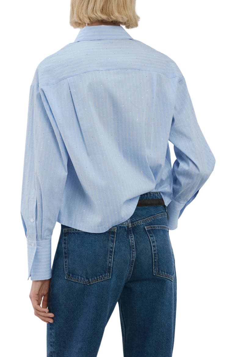 Rhinestone Detail Stripe Cotton Blend Button-Up Shirt, Alternate, color, SKY BLUE