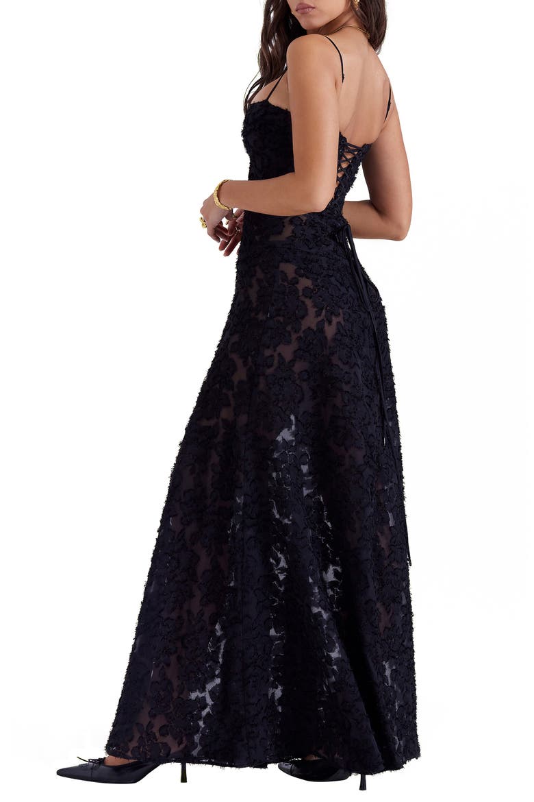 Seren Blush Sheer Lace-Up Back Gown, Alternate, color, BLACK