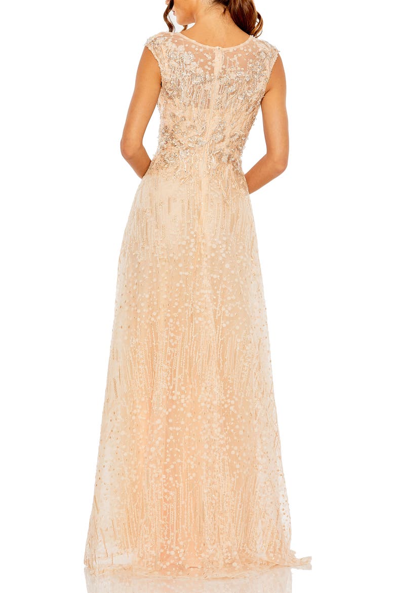 High Neck Lace Embroidered Cap Sleeve Gown, Alternate, color, Peach