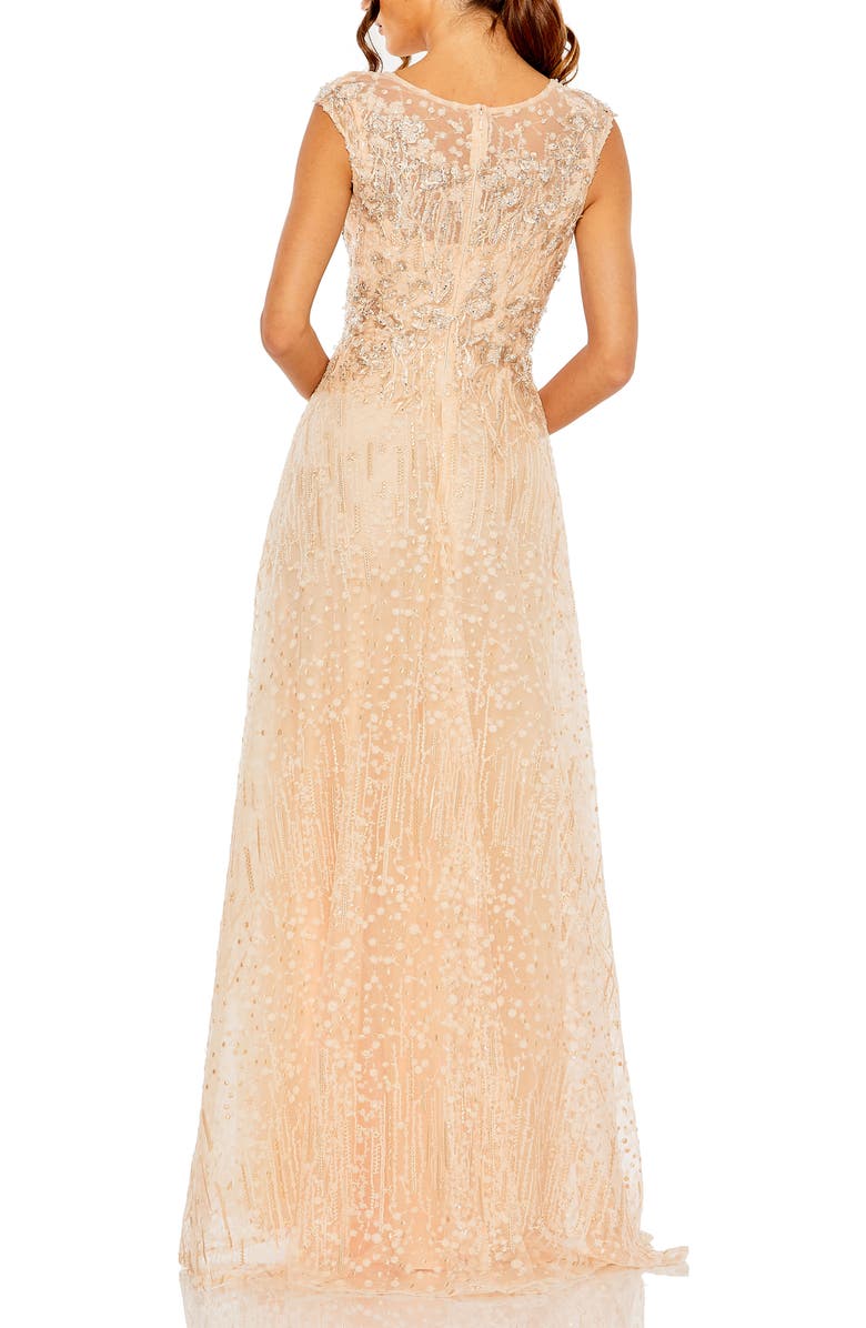 Mac Duggal High Neck Lace Embroidered Cap Sleeve Gown, Alternate, color, Peach