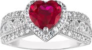 FZN Sterling Silver Lab Created Ruby Heart Ring