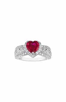 FZN Sterling Silver Lab Created Ruby Heart Ring