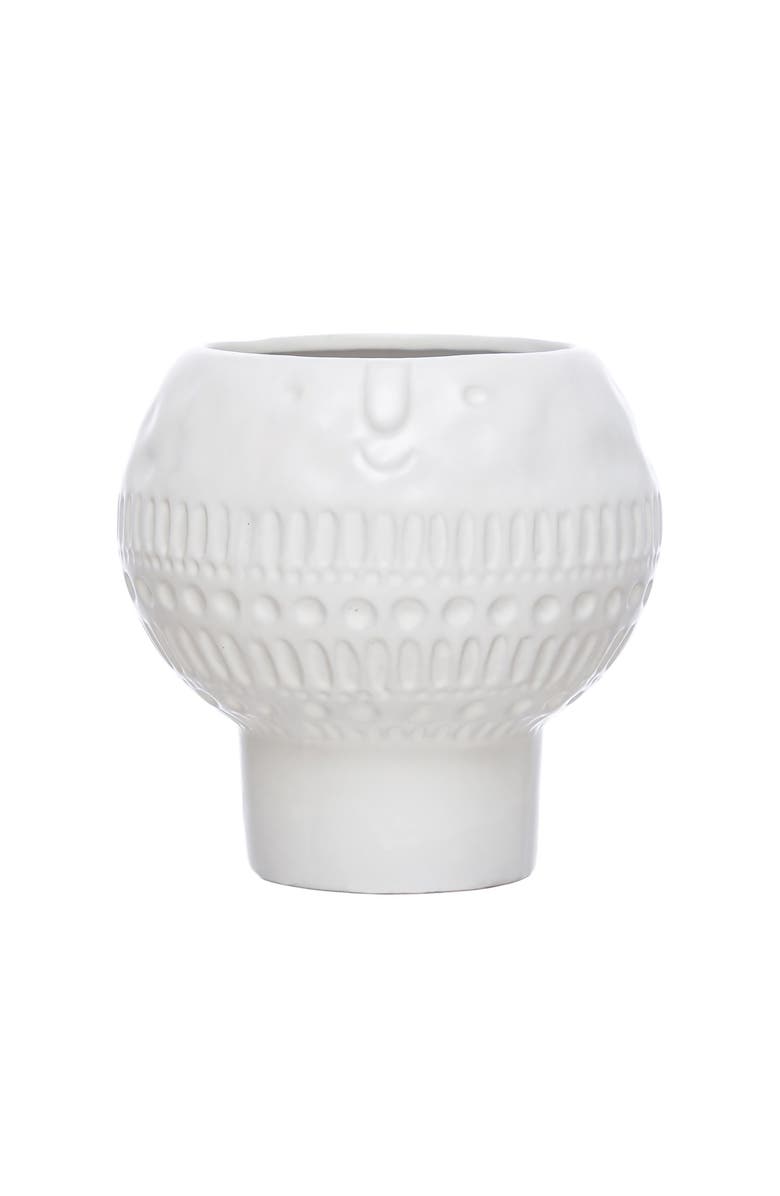 Storied Home Stoneware Footed Planter with Face, Main, color, White