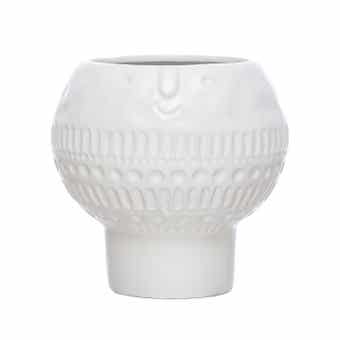 Distressed Cream Terracotta Planter with Fluted Texture