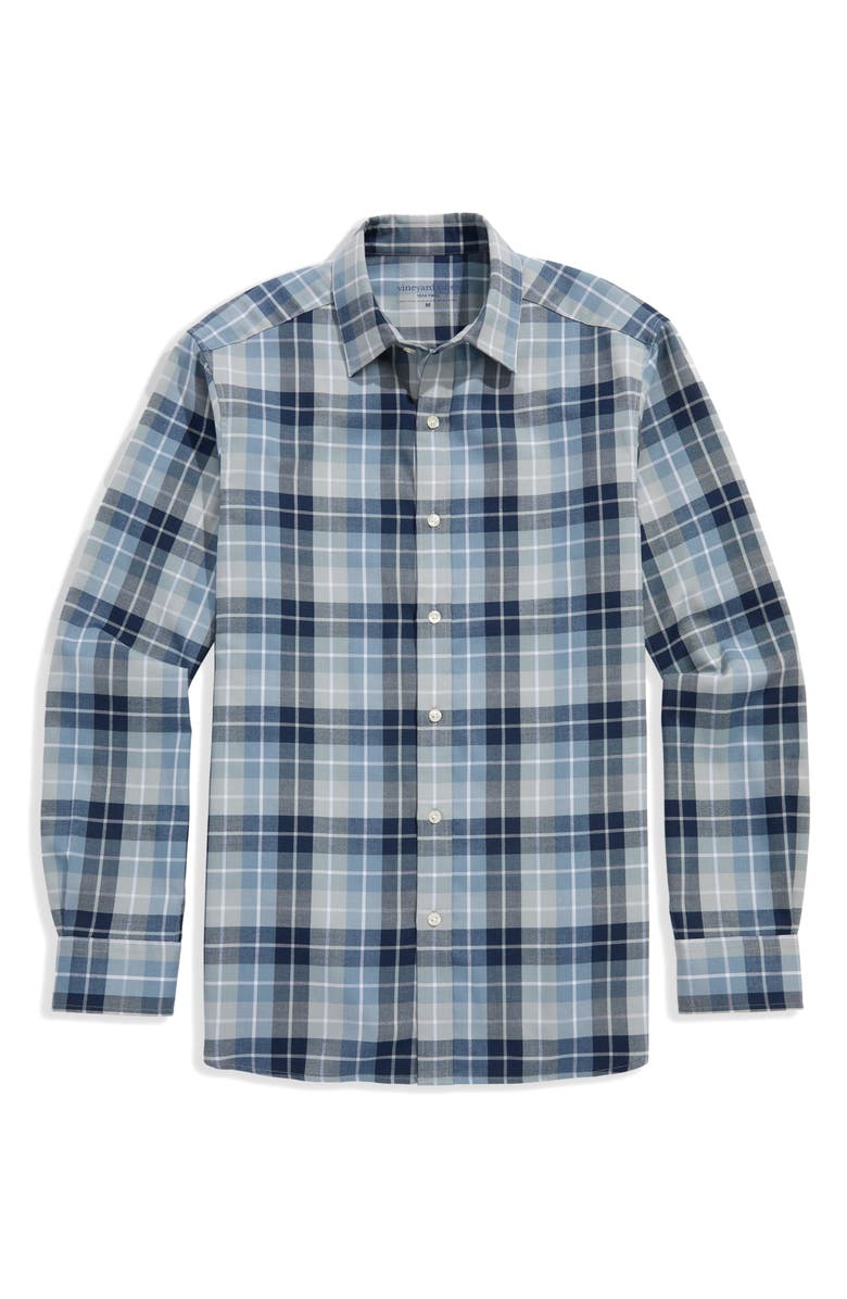 vineyard vines Brant Plaid Tech Twill Button-Up Shirt, Main, color, Ultimate Grey