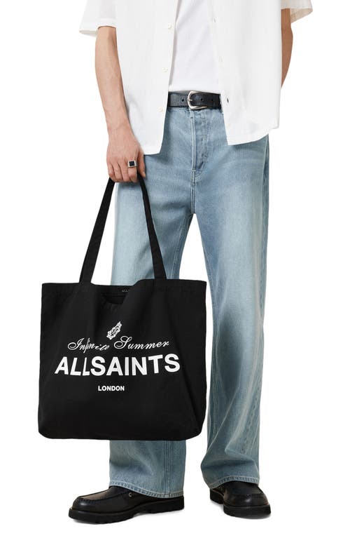 Allsaints Soleil Graphic Canvas Tote In Washed Black