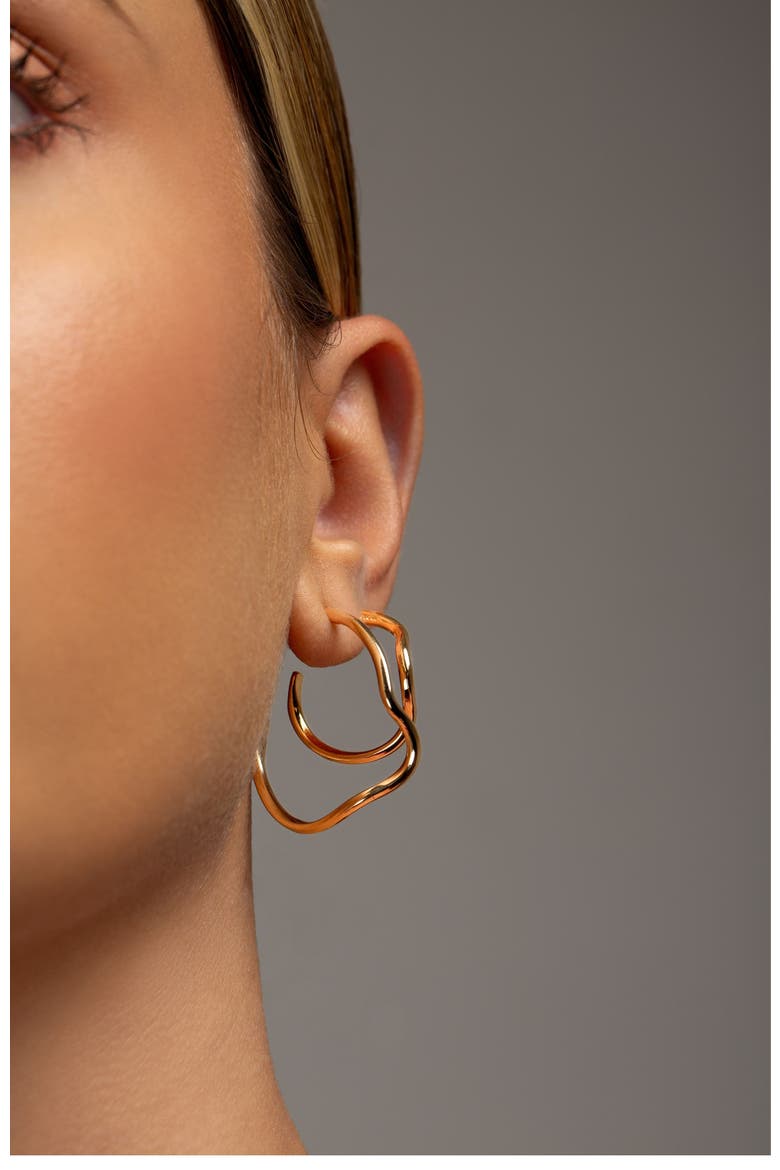 Noele wave hoops earrings medium, Alternate, color, GOLD PLATE