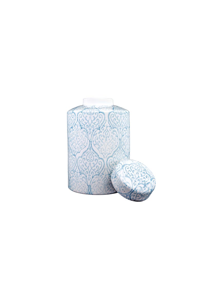 Decorative Tall Ceramic Ginger Jar with Lid, Blue and White, Alternate, color, Blue