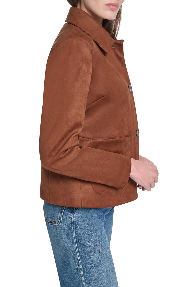 Faux Suede Button Front Jacket, Alternate, color, COGNAC