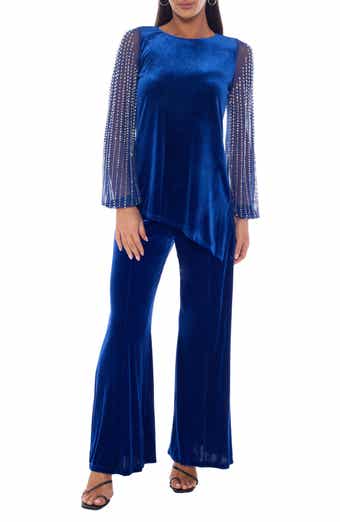 Marina Velvet Embellished Sleeve Top & Flare Pants Set