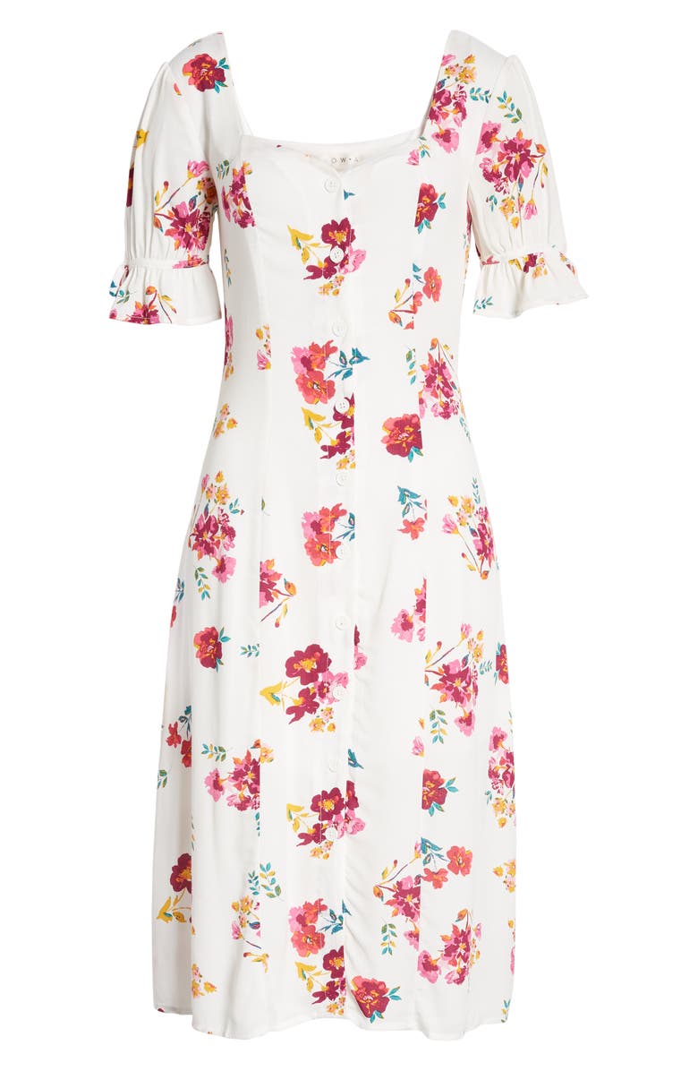 Row A Floral Print Front Button Midi Dress, Alternate, color, 