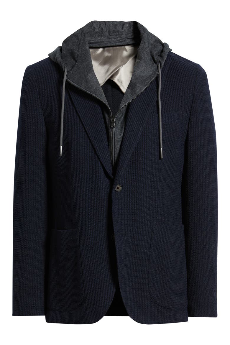 Wolsey Navy Rib Knit Wool Sport Coat with Removable Hooded Bib, Alternate, color, NAVY