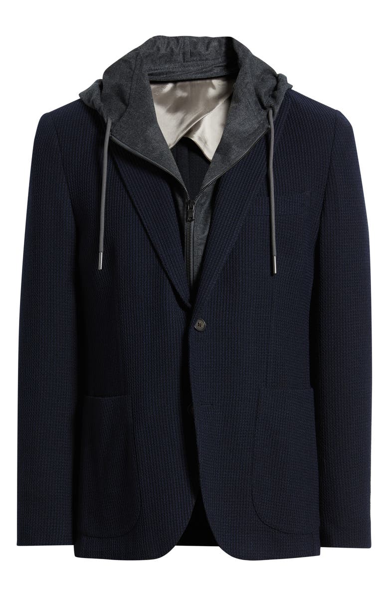 Jack Victor Wolsey Navy Rib Knit Wool Sport Coat with Removable Hooded Bib, Alternate, color, Navy
