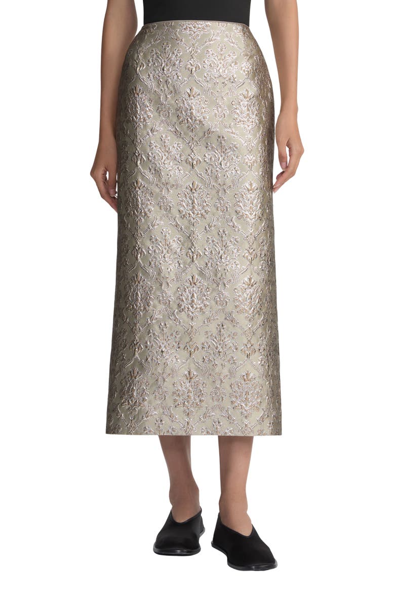 Metallic Baroque Botanical Brocade Midi Pencil Skirt, Main, color, NATURAL MULTI