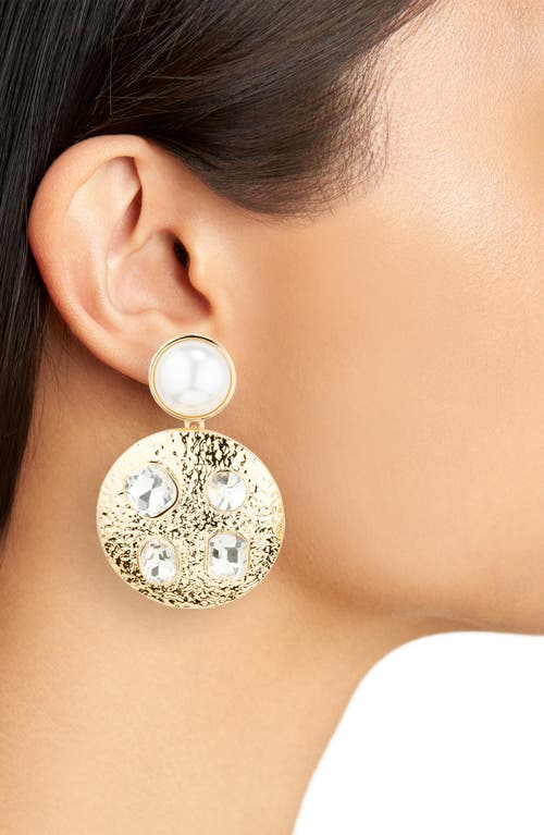 Shop Nordstrom Faux Pearl & Crystal Medallion Drop Clip-on Earrings In Clear- White- Gold