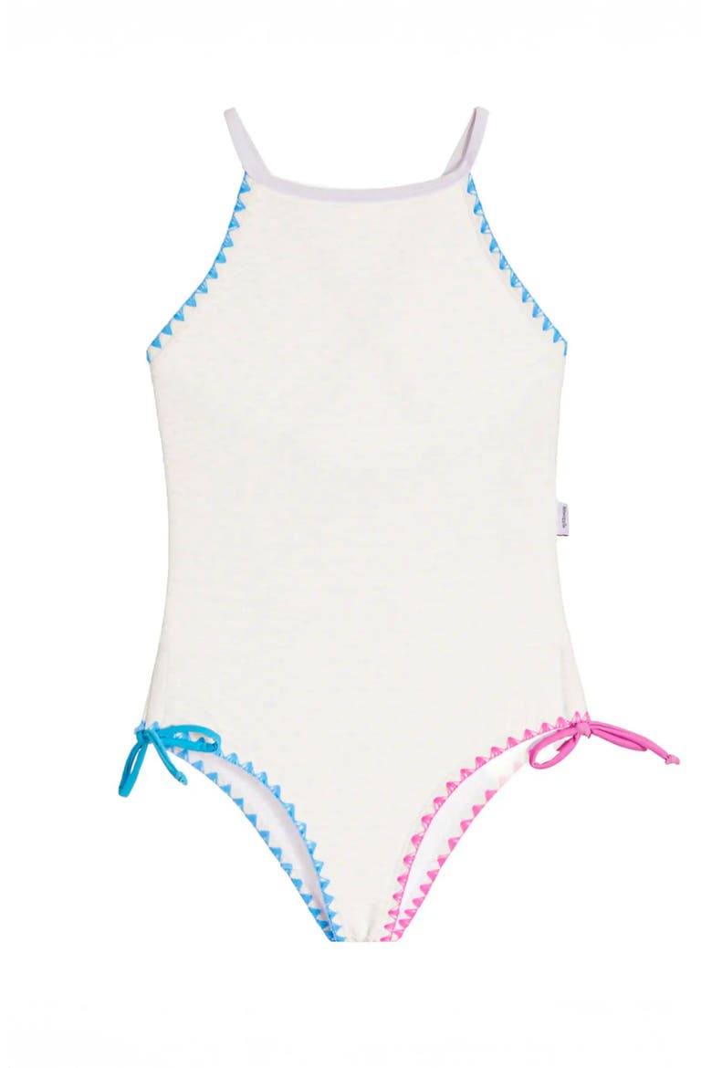 Embroidered Trim One Piece Swimsuit, Main, color, White
