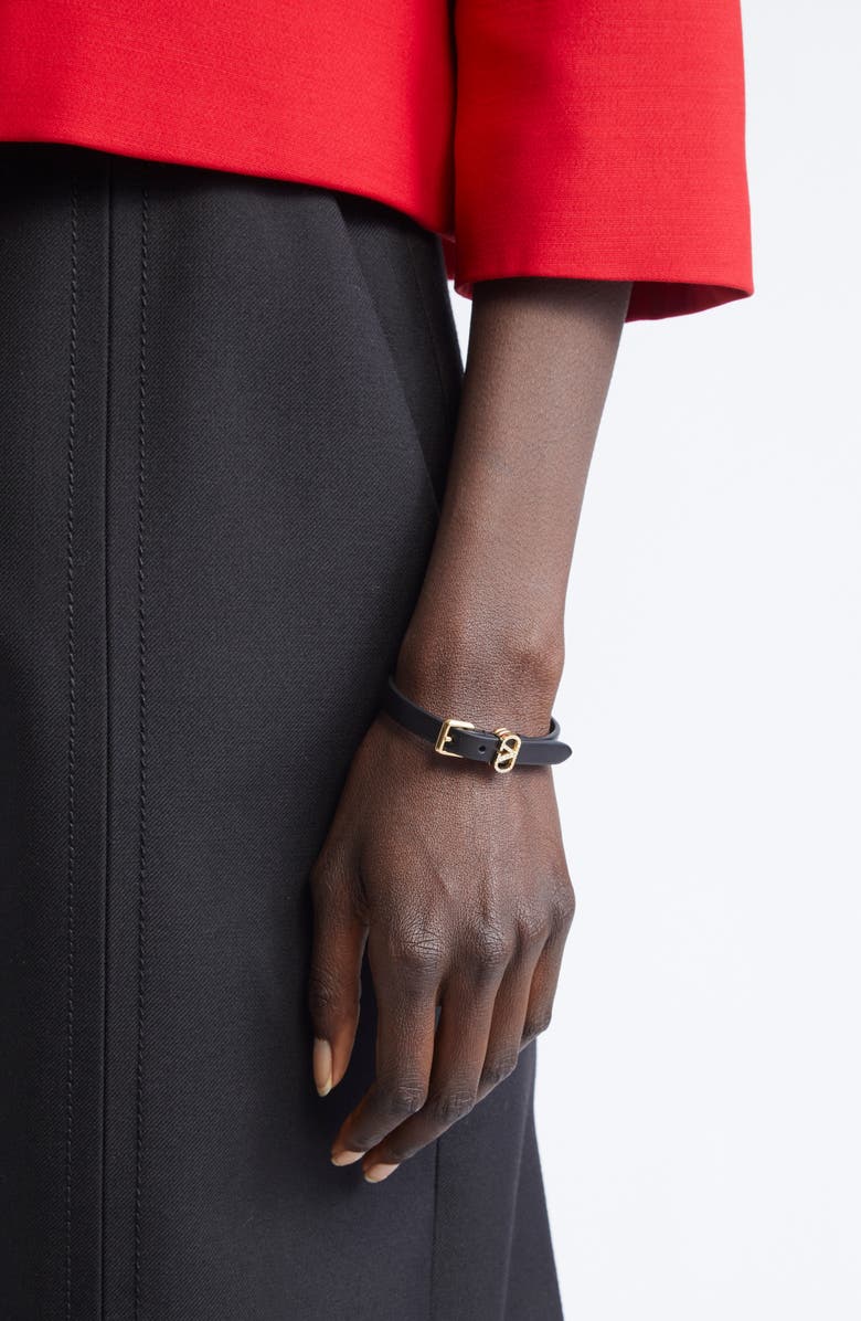 Valentino Garavani Pavé VLOGO Leather Bracelet, Alternate, color, Nero/ Crystal